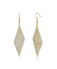 Sterling Silver 14K Gold Plated with White Cubic Zirconia Mesh Dangle Drop Earrings