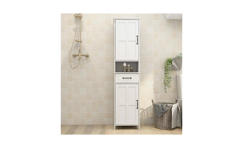 Slim Floor Cabinet with Double Doors – Space-Saving Tall Storage Unit for Small Rooms & Tight Spaces