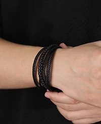 Rhona Sutton Black Multi Leather Beaded Stainless Steel Bracelet