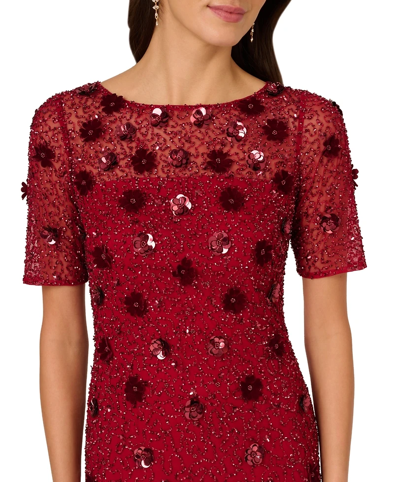 Adrianna Papell Women's Floral-Embellished Boat-Neck Dress