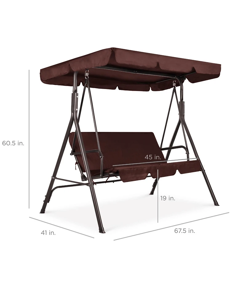 Best Choice Products 2-Person Outdoor Large Convertible Canopy Swing Glider Lounge Chair w/ Removable Cushions