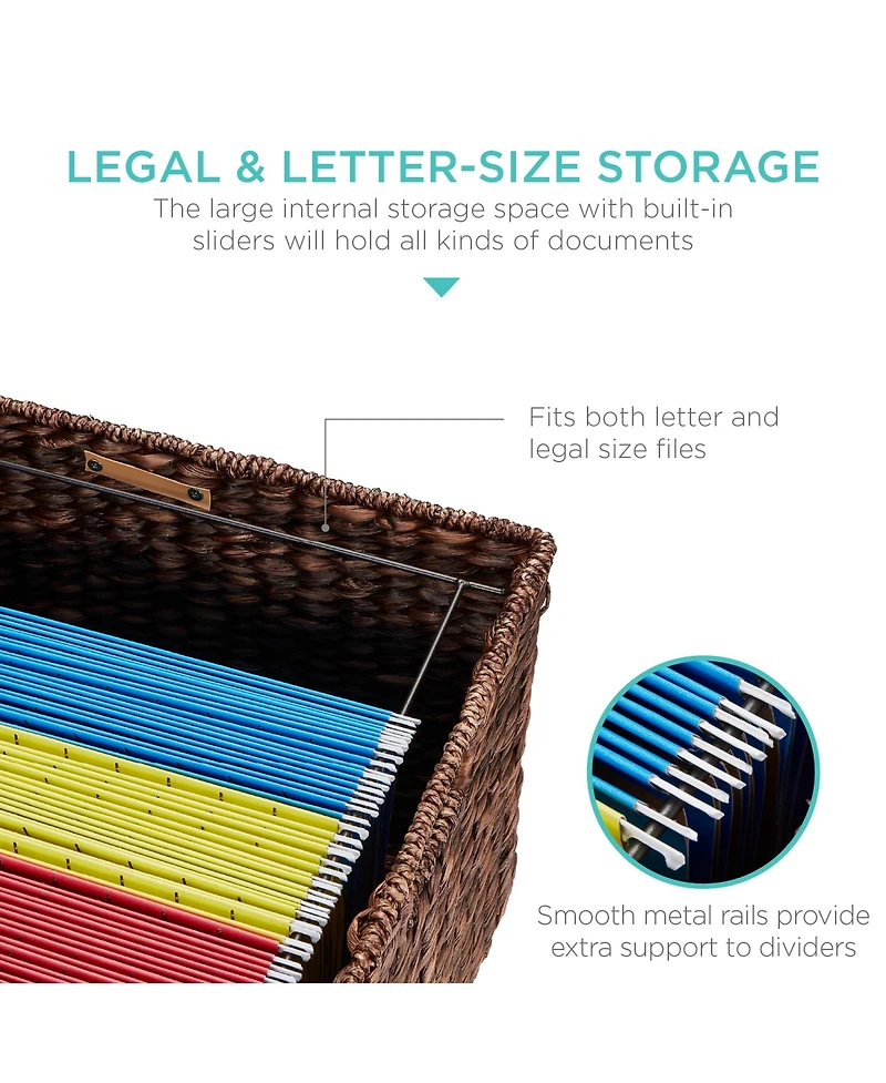 Best Choice Products Hyacinth Rolling Filing Cabinet Mobile Organizer Storage Basket w/ Lid, Locking Wheels