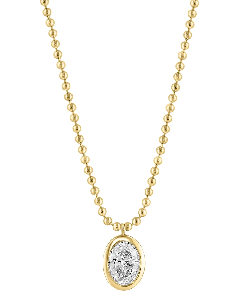 Effy Lab Grown Diamond Oval Bezel Beaded 18" Pendant Necklace (2 ct. t.w.) in 14k Gold