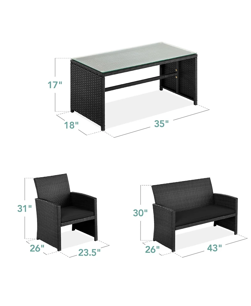 Best Choice Products 4-Piece Outdoor Wicker Patio Conversation Furniture Set w/ Table, Cushions