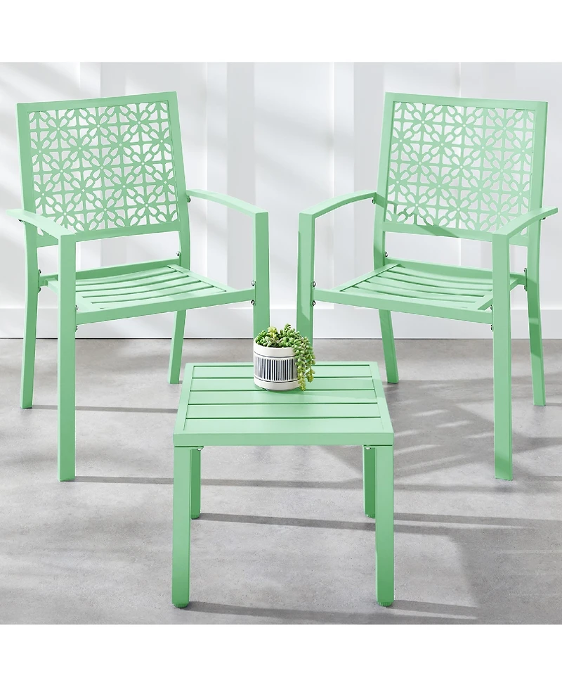 Best Choice Products 3-Piece Stackable Patio Bistro Set, Outdoor Chat Furniture w/ 2 Chairs, Table