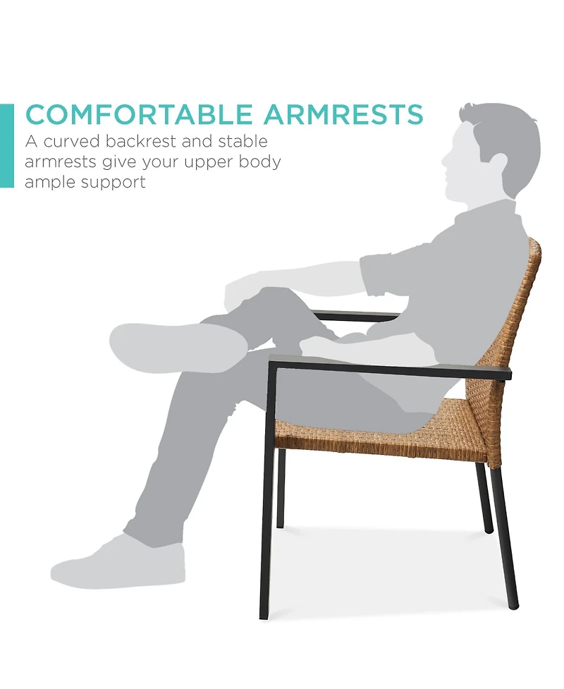 Best Choice Products Set of 2 Wicker Chairs, Stackable Outdoor Dining Furniture w/ Armrests