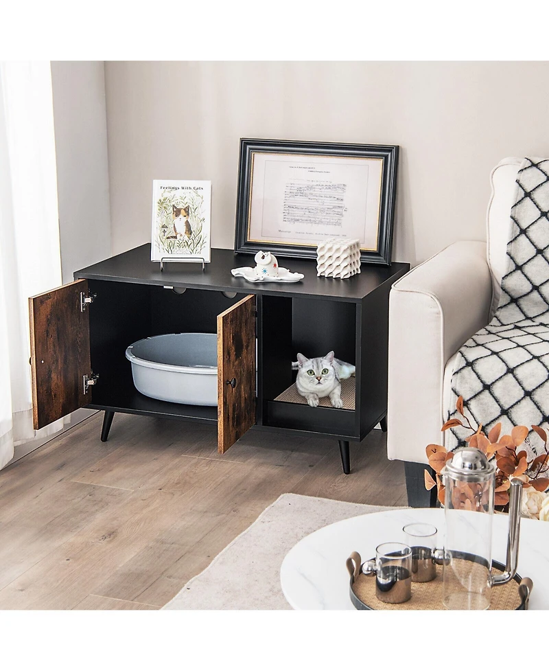 Sugift Cat Litter Box Enclosure with Double Door Cabinet