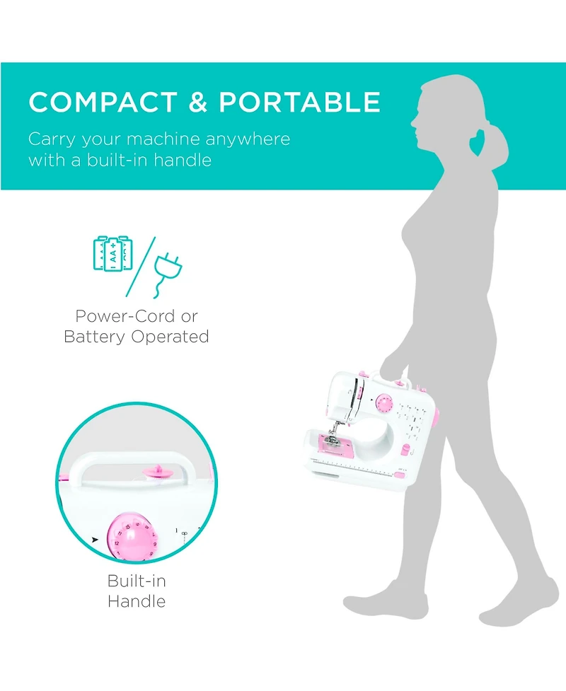 Best Choice Products 6V Portable Sewing Machine, 42-Piece Beginners Kit w/ 12 Stitch Patterns