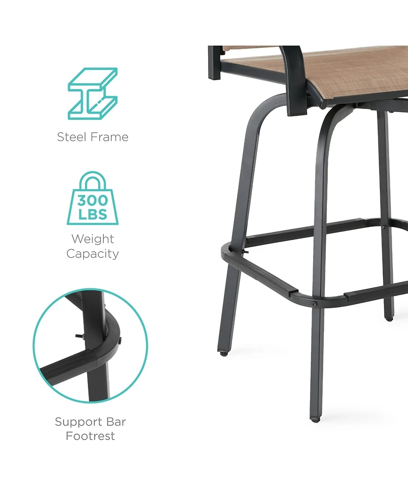Best Choice Products Set of 2 Outdoor Swivel Bar Stools, Patio Barstool Chairs w/ 360 Rotation, All-Weather Mesh
