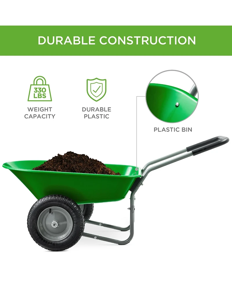 Best Choice Products Dual-Wheel Home Wheelbarrow Yard Garden Cart for Lawn, Construction
