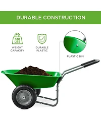 Best Choice Products Dual-Wheel Home Wheelbarrow Yard Garden Cart for Lawn, Construction