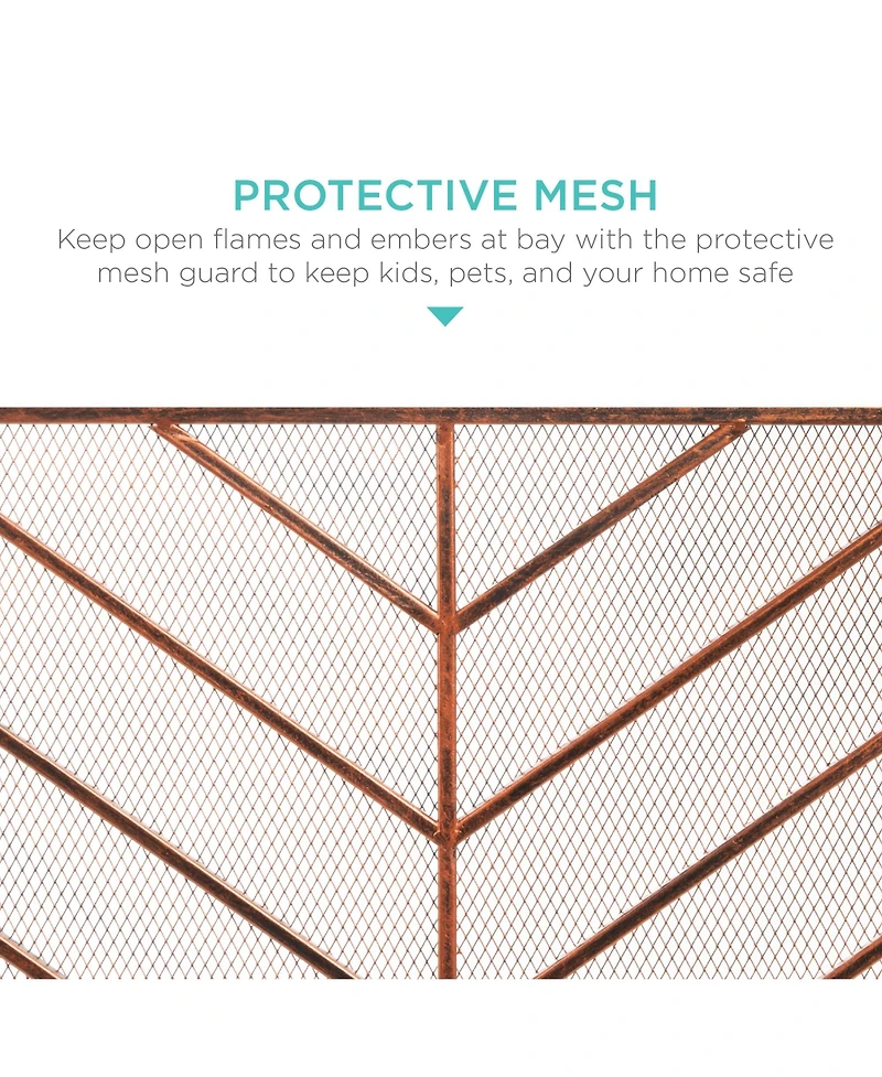 Best Choice Products 38x31in Single Panel Handcrafted Iron Chevron Fireplace Screen w/ Distressed Finish