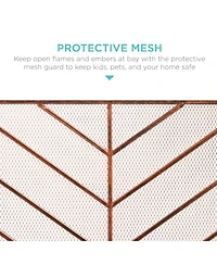 Best Choice Products 38x31in Single Panel Handcrafted Iron Chevron Fireplace Screen w/ Distressed Finish