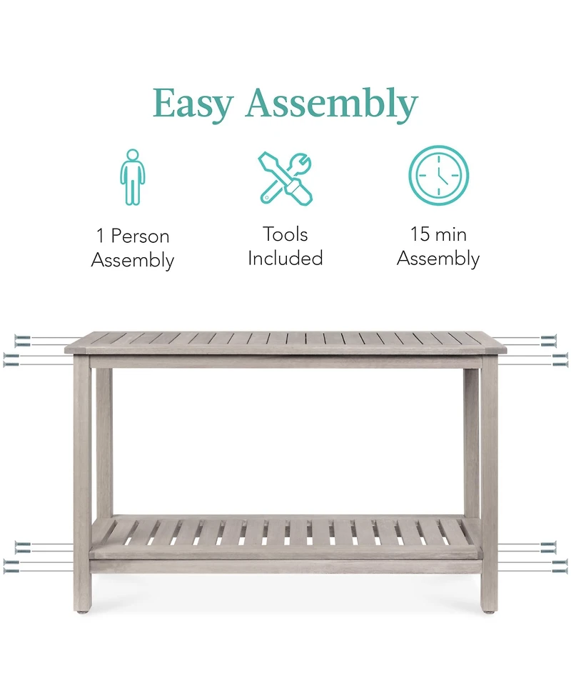 Best Choice Products 48in 2-Shelf Indoor Outdoor Wooden Console Table Multifunctional Buffet Bar Storage