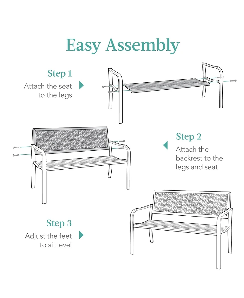 Best Choice Products Indoor Outdoor Steel Garden Bench w/ Geometric Backrest