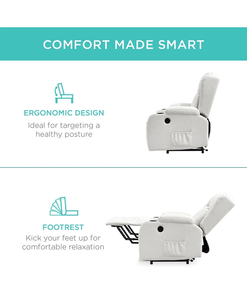 Best Choice Products Electric Power Lift Linen Recliner Massage Chair Furniture w/ Usb Port, Heat, Cupholders
