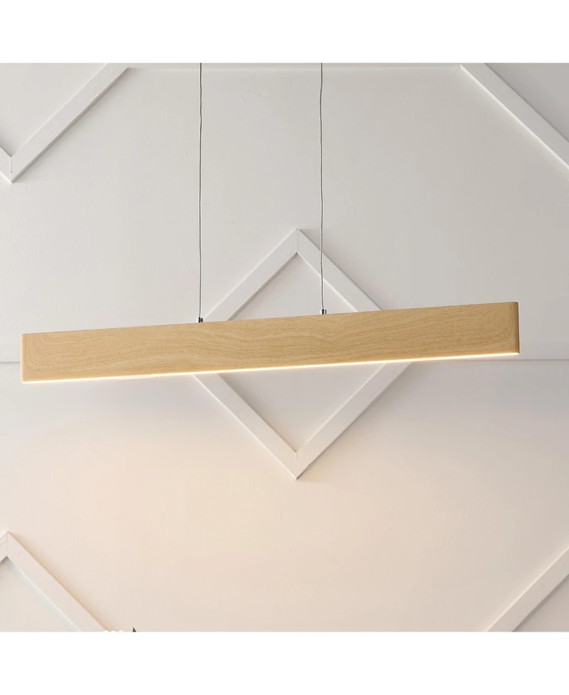 Jonathan Y Draper 32" Adjustable Integrated Led Metal Linear Pendant, Dark Brown Wood Finish