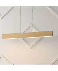 Jonathan Y Draper 32" Adjustable Integrated Led Metal Linear Pendant, Dark Brown Wood Finish