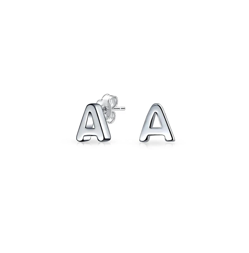 Bling Jewelry Abc Minimalist Geometric Capital Block Alphabet Letter Initial Stud Earrings .925 Sterling Silver