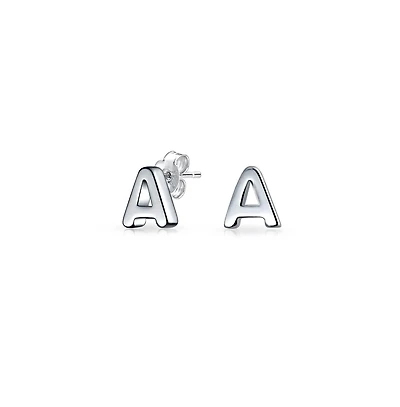 Bling Jewelry Abc Minimalist Geometric Capital Block Alphabet Letter Initial Stud Earrings .925 Sterling Silver