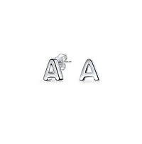 Bling Jewelry Abc Minimalist Geometric Capital Block Alphabet Letter Initial Stud Earrings .925 Sterling Silver