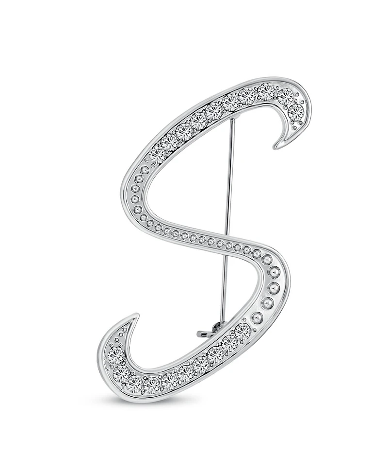 Bling Jewelry Large Statement Abc Pave Crystal Letters Alphabet Initial Scarf Lapel Pin Brooch Silver Plated