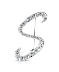 Bling Jewelry Large Statement Abc Pave Crystal Letters Alphabet Initial Scarf Lapel Pin Brooch Silver Plated