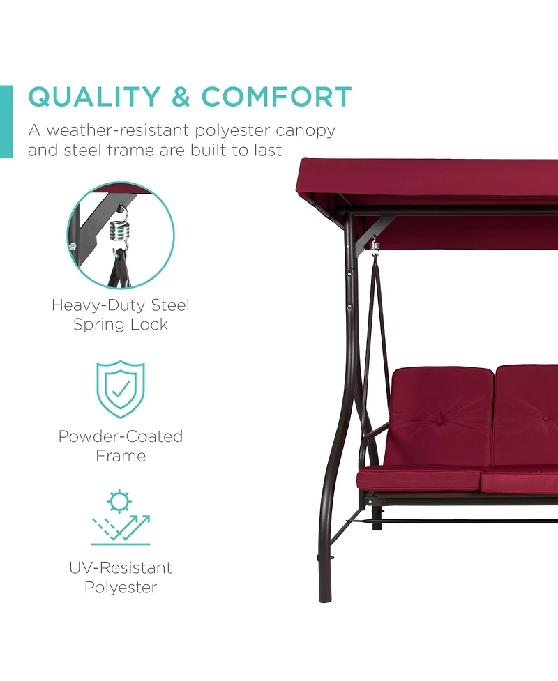 Best Choice Products 3-Seat Outdoor Converting Canopy Swing Glider Patio Hammock w/ Removable Cushions