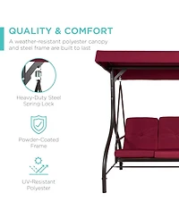 Best Choice Products 3-Seat Outdoor Converting Canopy Swing Glider Patio Hammock w/ Removable Cushions