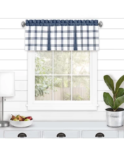 Kate Aurora Windowpane Plaid Country Farmhouse Rod Pocket Window Valance - Burgundy