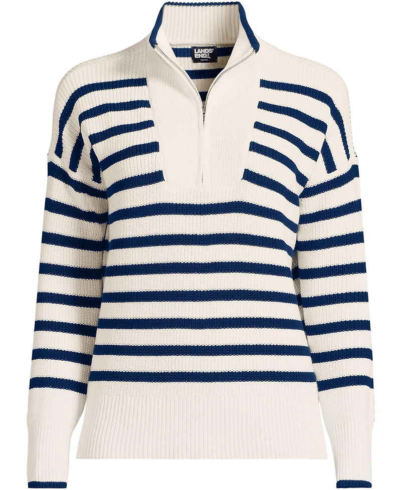 Lands' End Women's Plus Drifter Cotton Quarter Zip Pullover Sweater