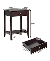 Gymax 2PCS Nightstand Sofa Side End Table Bedroom Living Room w/ Shelf Drawer