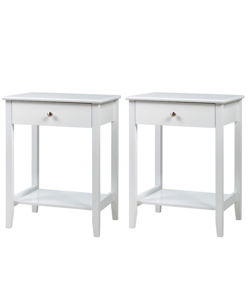 Gymax 2PCS Nightstand Sofa Side End Table Bedroom Living Room w/ Shelf Drawer White