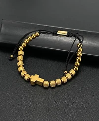 Rhona Sutton Gold Cross Beaded Rope Stainless Steel Bracelet