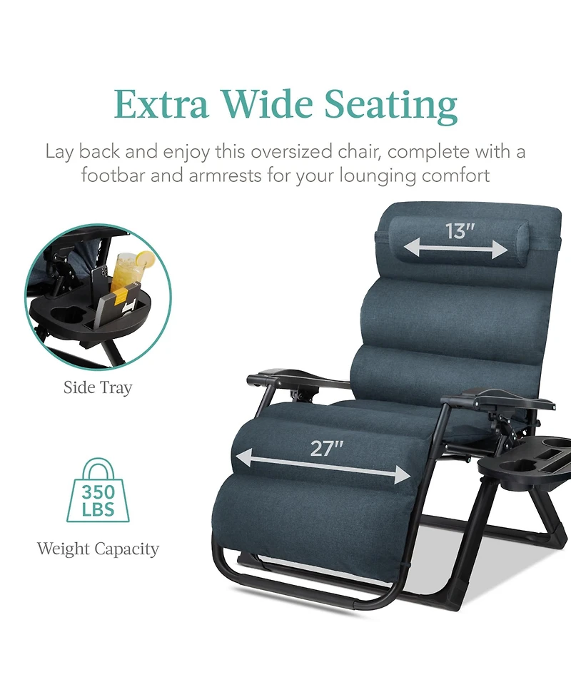 Best Choice Products Oversized Zero Gravity Chair, Folding Recliner w/ Removable Cushion
