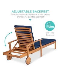 Best Choice Products 79x26in Acacia Wood Outdoor Chaise Lounge Chair w/ Adjustable Backrest, Table, Wheels