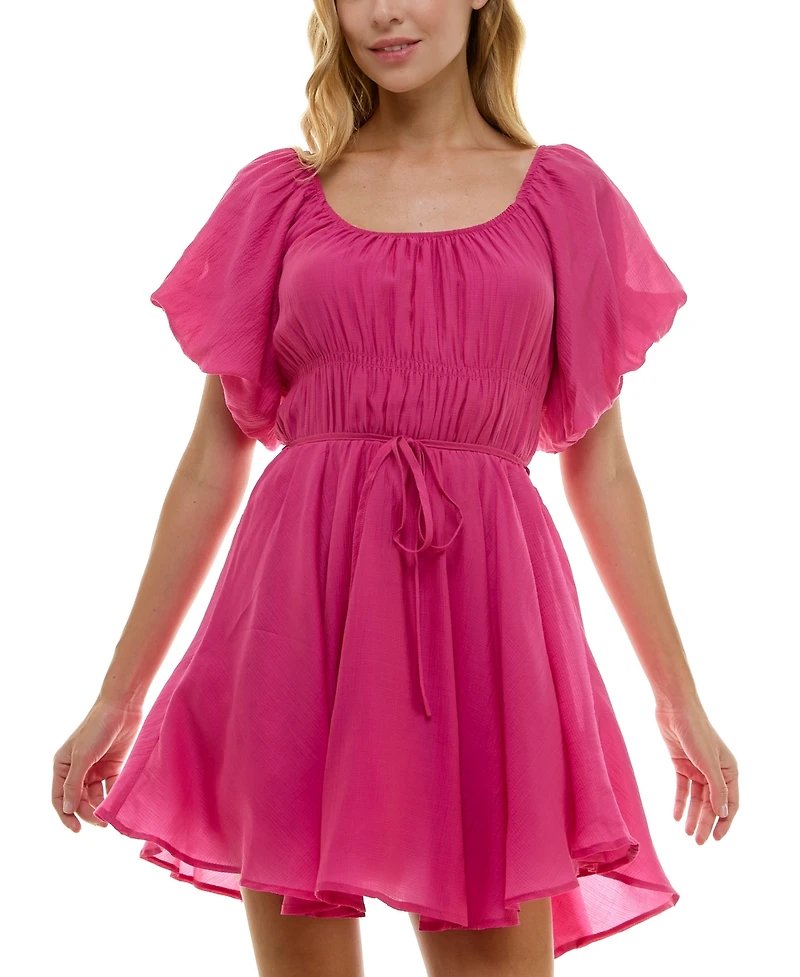 Crystal Doll Juniors' Scoop-Neck Puff-Sleeve Dress