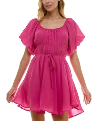 Crystal Doll Juniors' Scoop-Neck Puff-Sleeve Dress