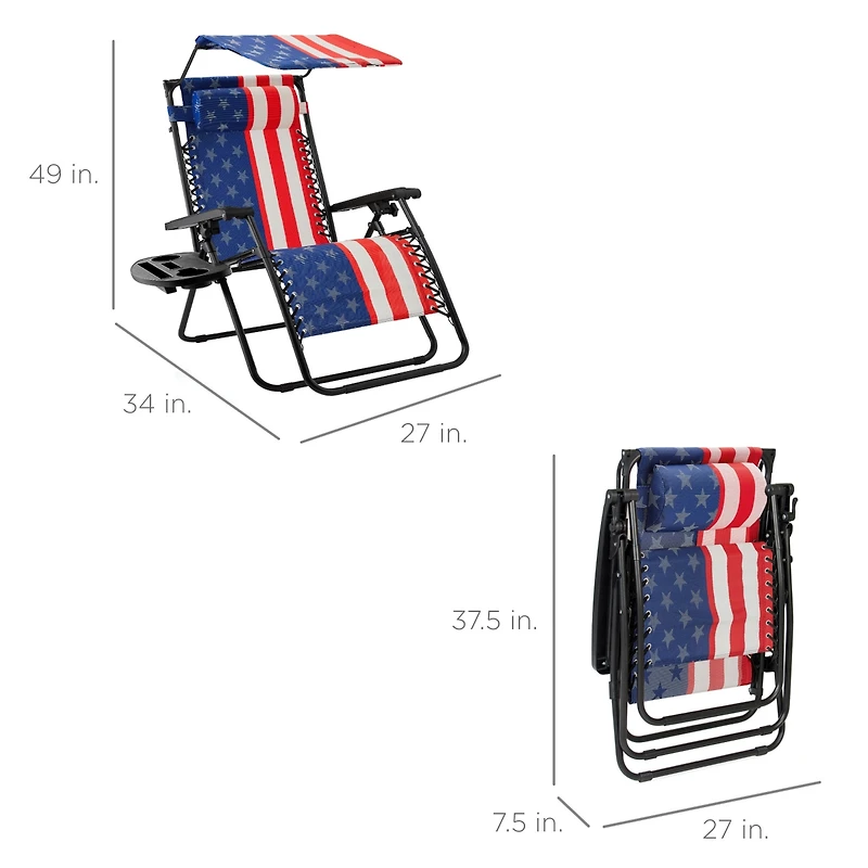 Best Choice Products Folding Zero Gravity Recliner Patio Lounge Chair w/ Canopy Shade, Headrest