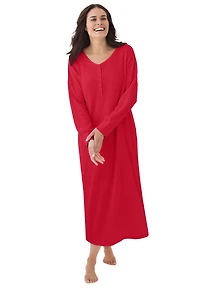 Dreams & Co. Women's Plus Thermal Henley Nightgown