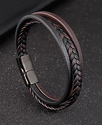 Rhona Sutton Black Sentinel Leather Strap Stainless Steel Bracelet
