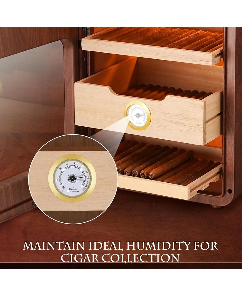 Jinjunye Cigar Humidors Cabinet for 200 Cigars, Cigar humdiidor Box with Digital Hygrometer, Spanish Cedar Lining 2 Shelves 1 Drawer Cabinet Humidor f