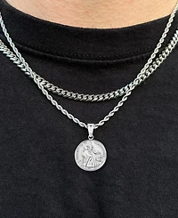 Rhona Sutton Silver Stainless Steel Saint Christopher Coin Pendant Necklace