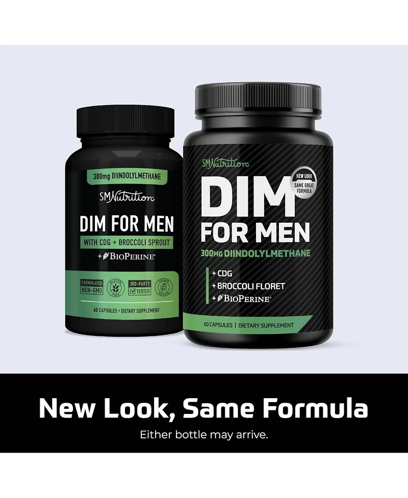 Dim 300mg For Men, Estrogen Blocker & Aromatase Inhibitor, Men s Hormone Balance & Fitness Booster Supplement with Diindolylmethane, SMNutrition, 60ct