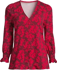 Lands' End Women's 3/4 Sleeve Lightweight Jersey Button Front Top