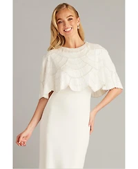 Tadashi Shoji Women's Reba Embellished Cape Overlay Bridal Gown