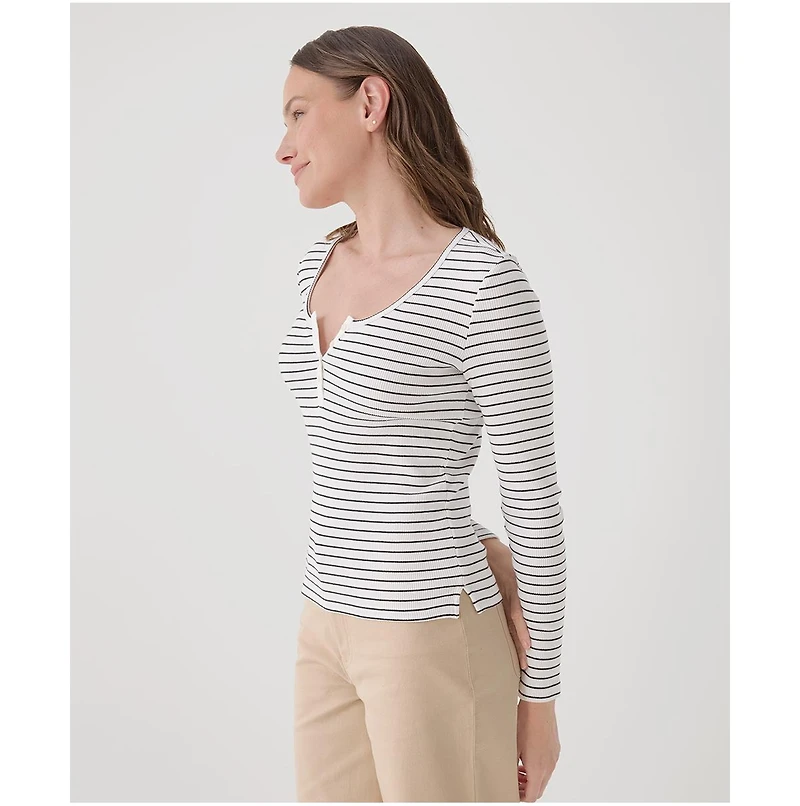 Pact Women's Organic Cotton Favorite Rib Henley Long Sleeve Top