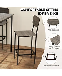 5-Piece Industrial Dining Table Set with Counter Height and 4 Bar Stools-Walnut
