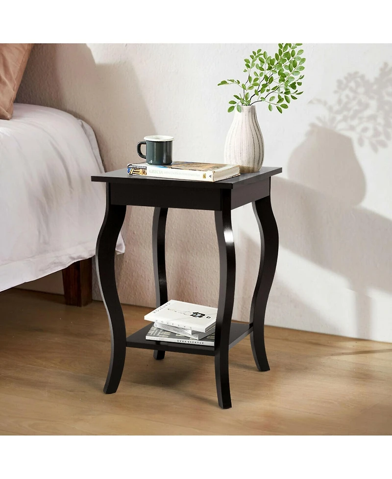 Gymax Accent Side Table Sofa End Table Nightstand Coffee Table w/ Storage Shelf Brown