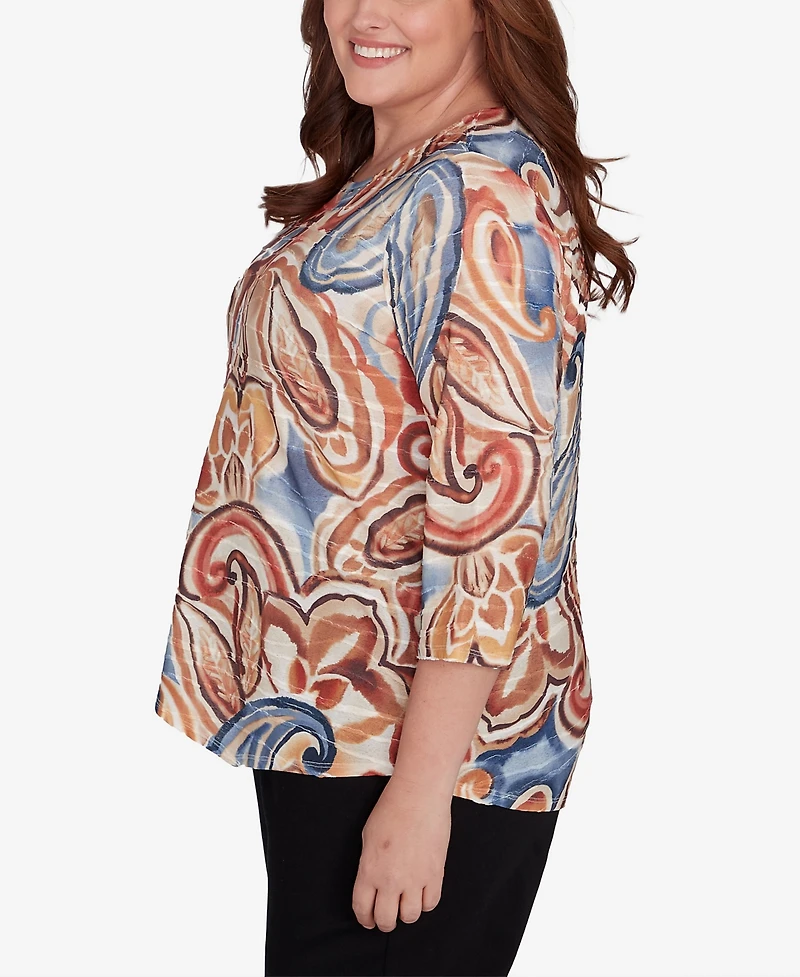 Alfred Dunner Plus Size Harvest Moon Watercolor Paisley Crew Neck Top
